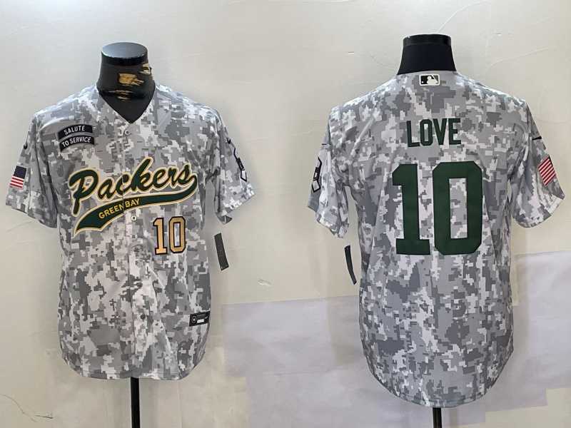 Mens Green Bay Packers #10 Jordan Love 2024 Arctic Camo Salute To Service Stitched Baseball Jerseys